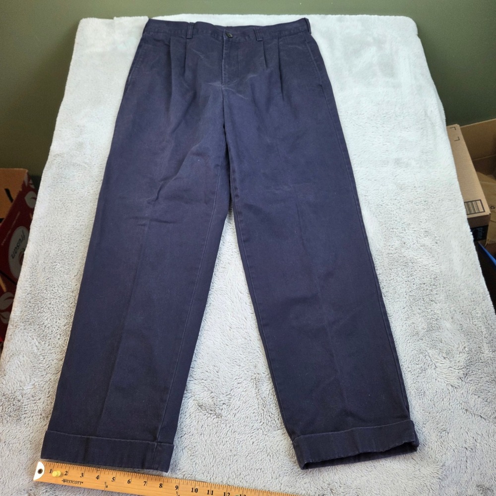 Brooks Brothers Chino Pants Mens 36x32 Pleated Cuffed Cotton Twill Trousers Navy